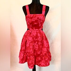 Red and Pink Floral Sleeveless Dress